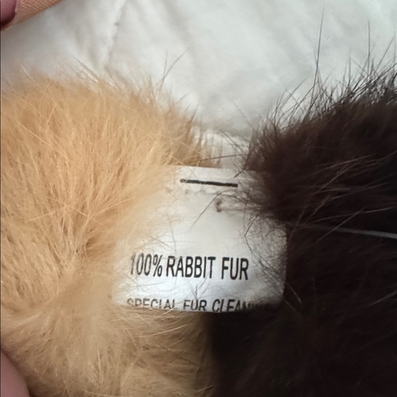 Rabbit Fur Brown and Tan Pom Pom Scarf - Picture 3 of 4